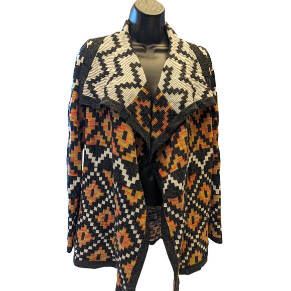 Bass Cardigan Womens Small Southwestern Open Front Boho Geometric Fall Sweater - Picture 14 of 16